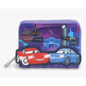 Loungefly Disney Pixar Cars Lightning McQueen & Sally Nighttime Glow Zip Wallet!